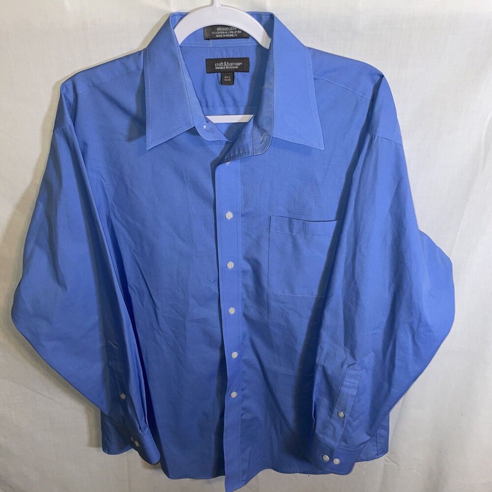 Croft & Barrow Dress Shirt Men’s Size Large Blue Cotton Broadcloth 16.5 32/33 LS
